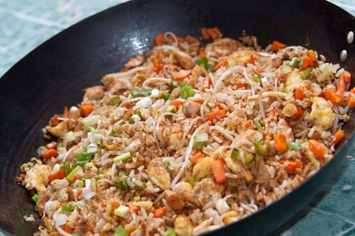 Chinese rice in wok, ready to serve